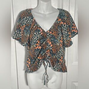 CATO Floral Mushroom Front Ruched Crop Top